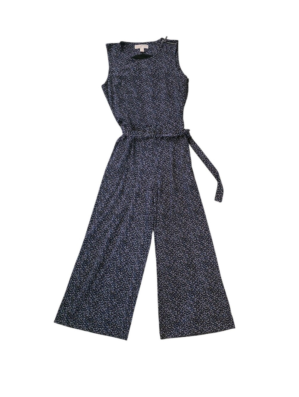 Michael Kors Navy and White Sleeveless Wide-Leg Jumpsuit with Belt